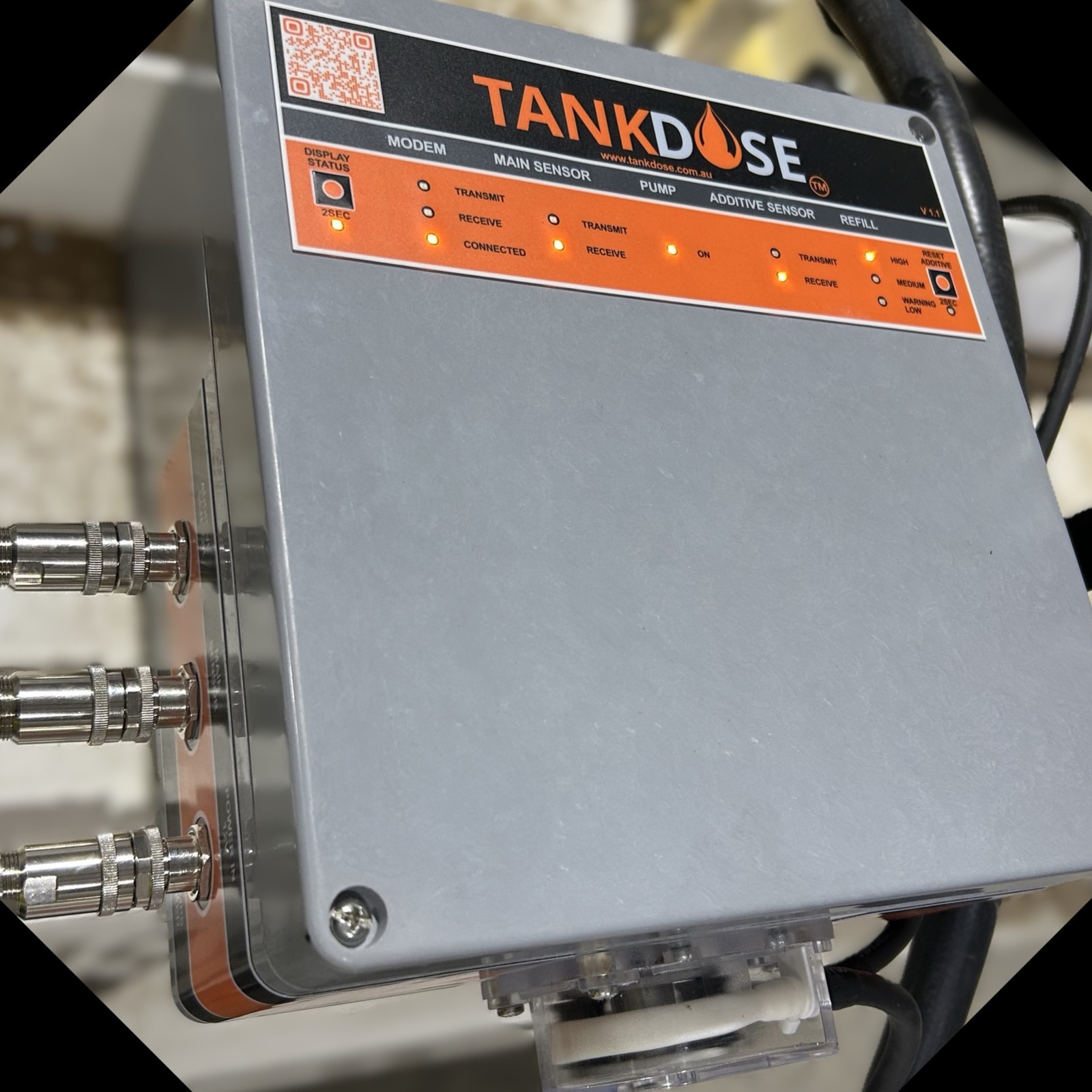 TankDose control unit and peristaltic pump enclosure, close-up